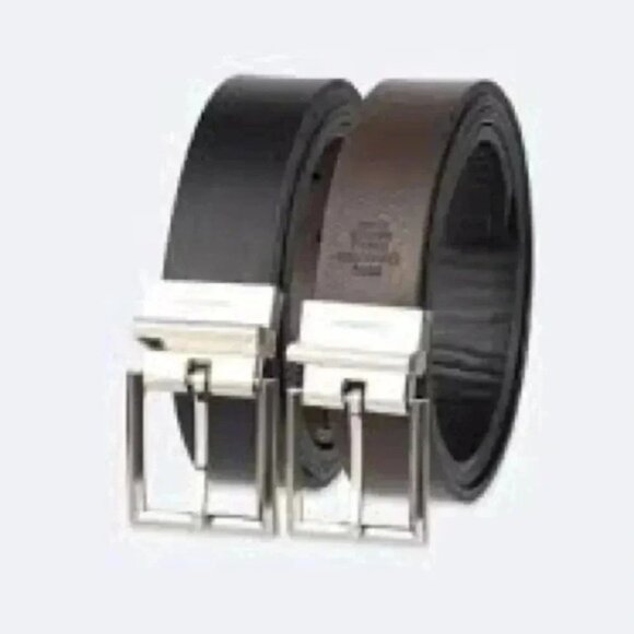 Calvin Klein Men’s Black Brown Reversible Dress Belt Gunmetal Buckle Size 32 - Picture 5 of 16
